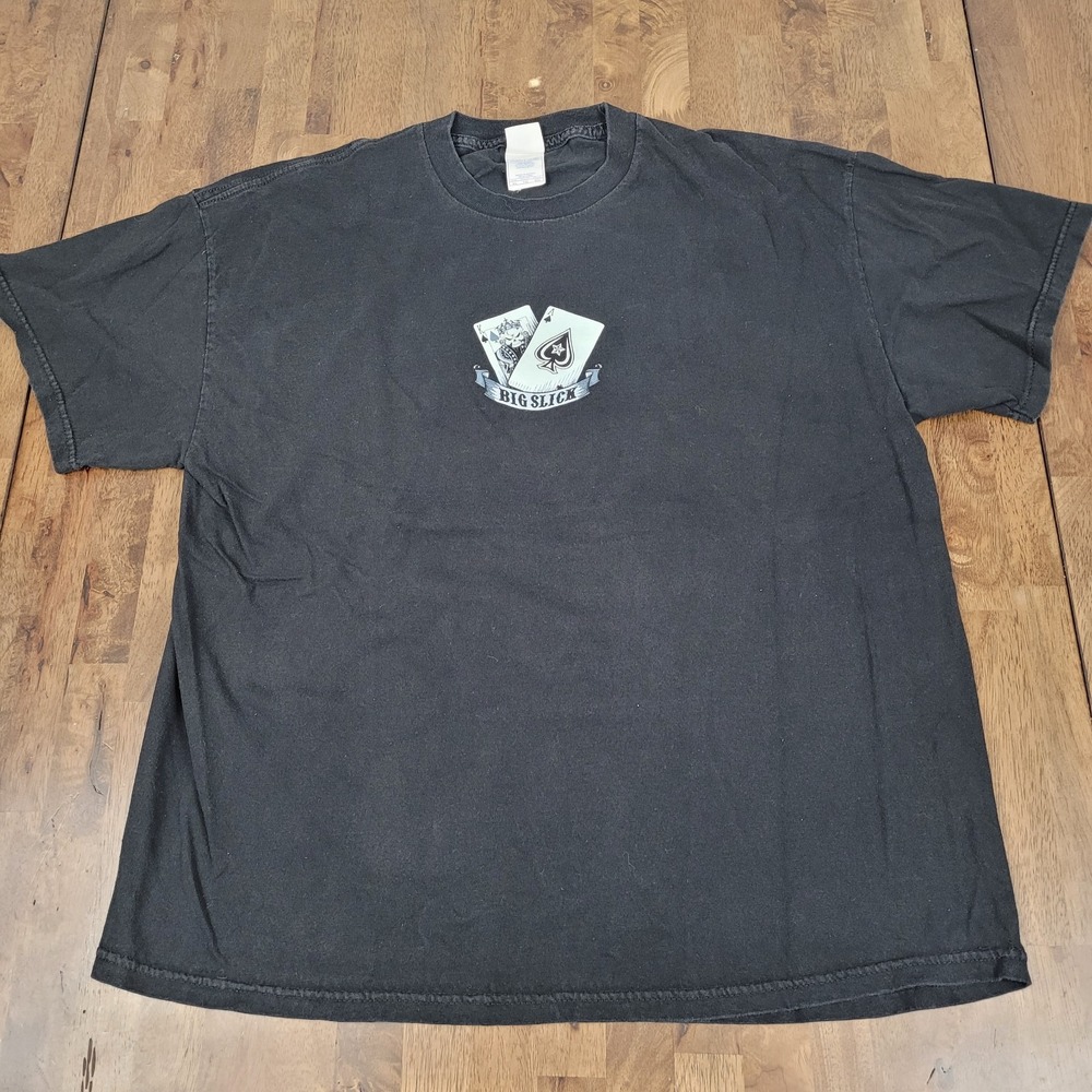 Vintage Big Slick Poker T Shirt Black Graphic Ace King Spades Texas Holdem Sz XL